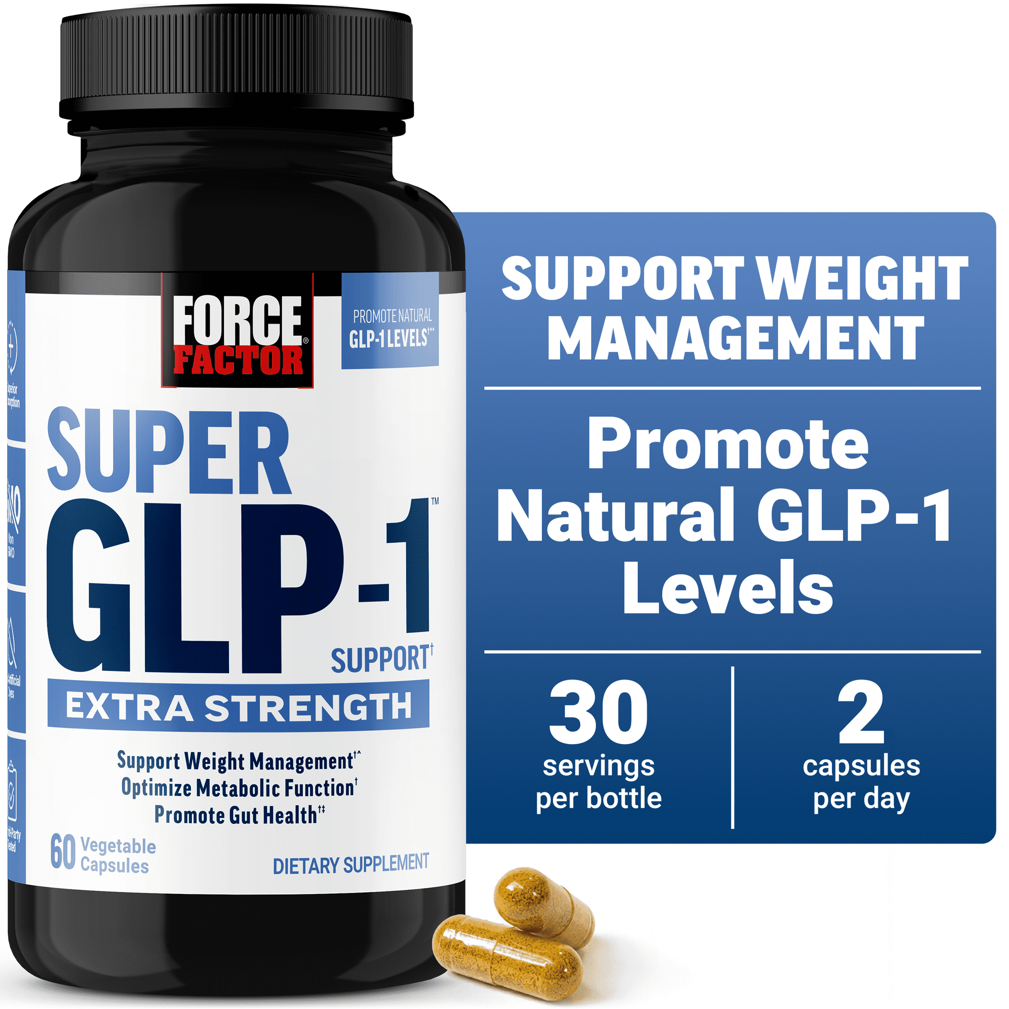 Force Factor Extra Strength GLP-1 Support with Lemon Flavonoid Blend, Chromium & Banaba Extract to Support Metabolism, Weight Management & Body Composition, 60 Capsules