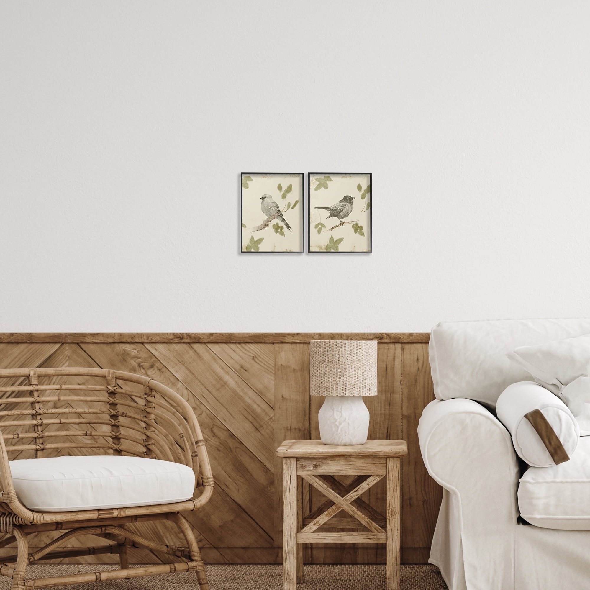 Stupell Industries Neutral Bird Scene 2 Piece Black Framed Giclee Art Set, design by Lanie Loreth