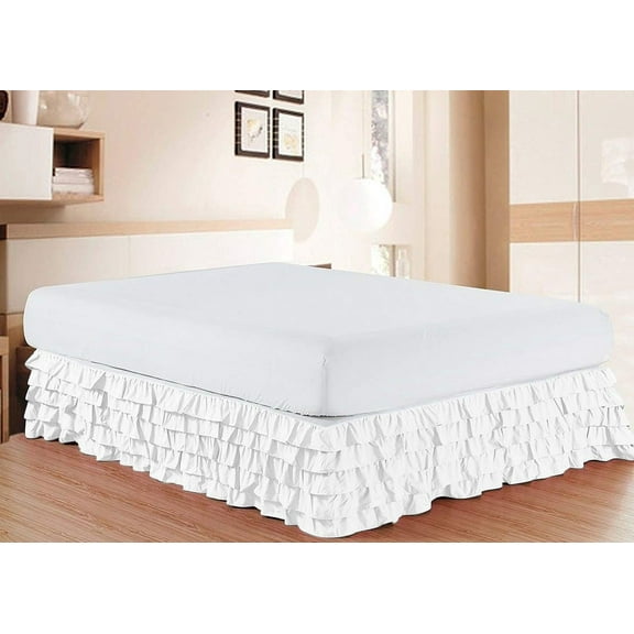 D.N.G. BEDDINGS 1 Piece Multi Ruffle Bed Skirt, 15 Inch Deep Pocket, 800 Thread Cotton 100% Egyptian Cotton, Twin XL Size (39" x 80") Inch, Solid White