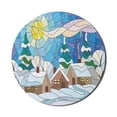 thumbnail image 1 of Winter Mouse Pad for Computers, Stained Glass Inspired Art with Cold Snowy Weather Village with Smoking Chimneys, Round Non-Slip Thick Rubber Modern Mousepad, 8" Round, Multicolor, by Ambesonne, 1 of 2