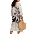 thumbnail image 2 of DISNIMO Panda Print Womens Summer Casual Maxi Dress Linen Style V Neck Dresses 3/4 Sleeve Loose Shift Dress Fashion Long Dresses, S, 2 of 6
