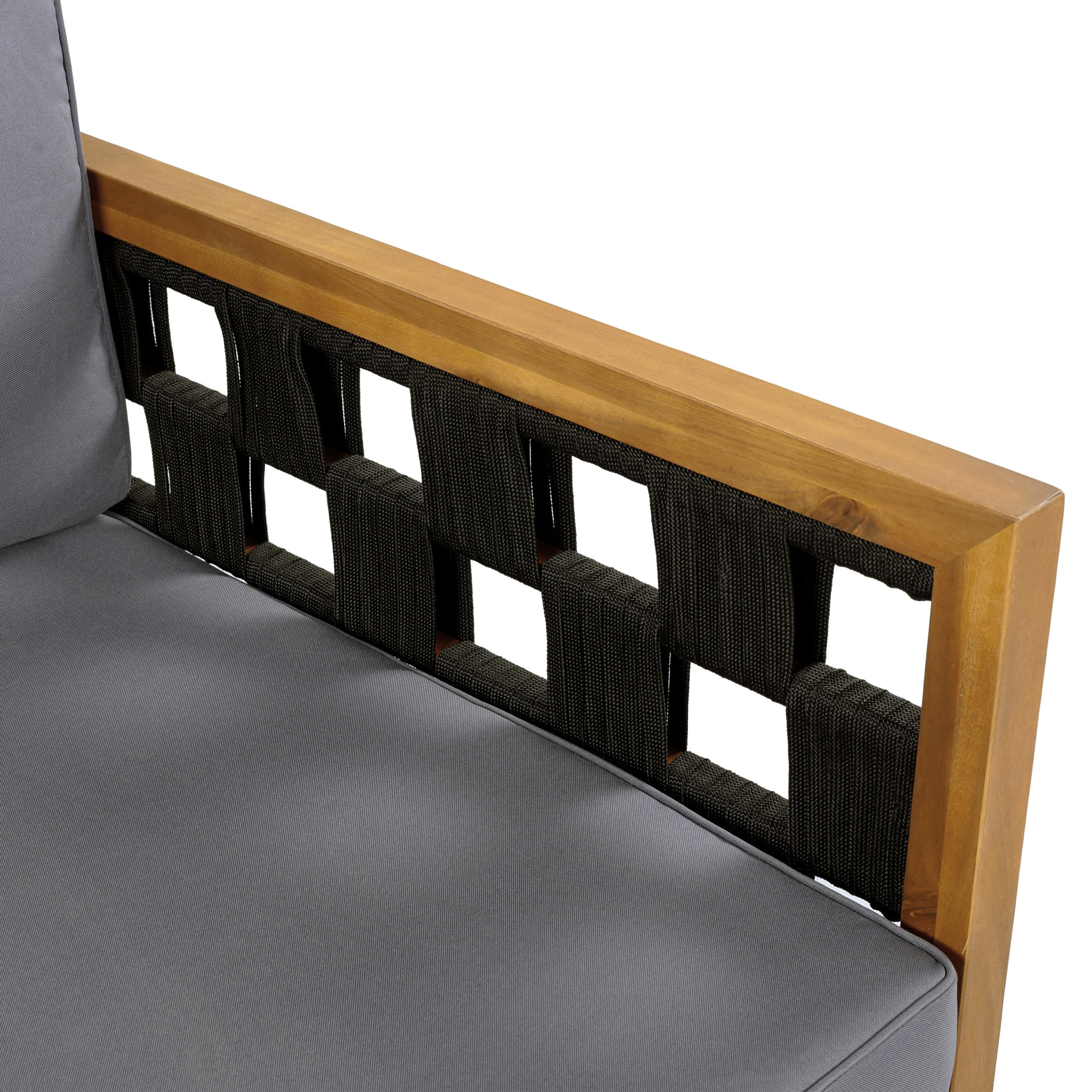 Christopher Knight Home Acacia Wood Outdoor 3 Seater Daybed with Teak Coffee Table, Dark Gray Cushion+Black Rope