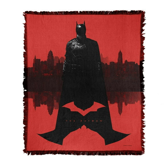 The Batman (2022) Blanket, 50'x60' The Batman Gotham Mirrored Woven Tapestry Cotton Blend Fringed Throw