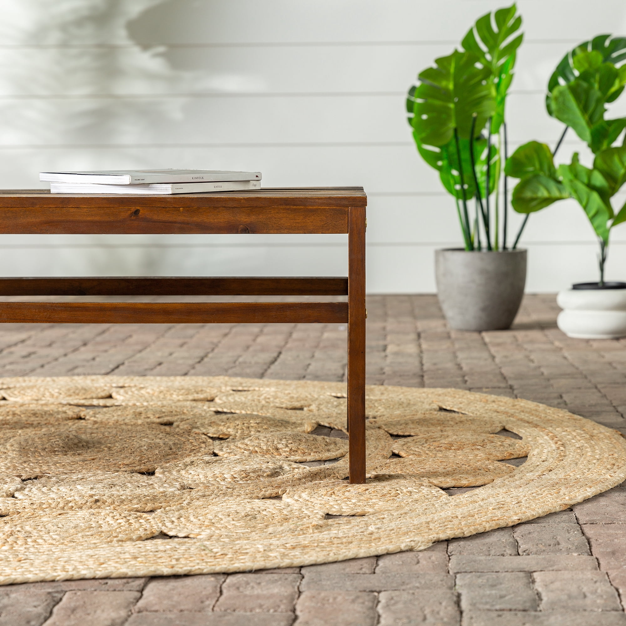 Walker Edison Modern Plank Acacia Wood Patio Coffee Table, Dark Brown