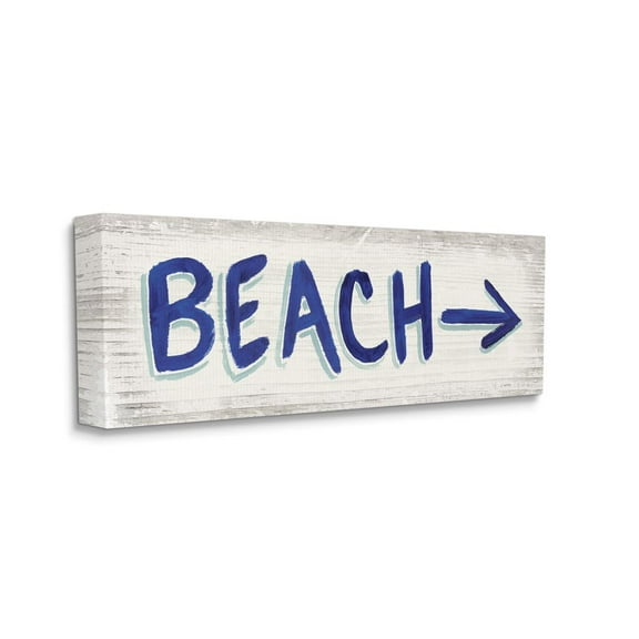 Stupell Industries Beach This Way Arrow Sign Blue White Word Design Canvas Wall Art Design by James Wiens, 10" x 24"