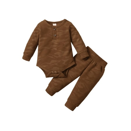 

Suanret Autumn Kids Baby Girls Boys Casual Clothes Sets Camouflage Printed Cotton Romper Tops Pants Outfits Brown 6-9 Months