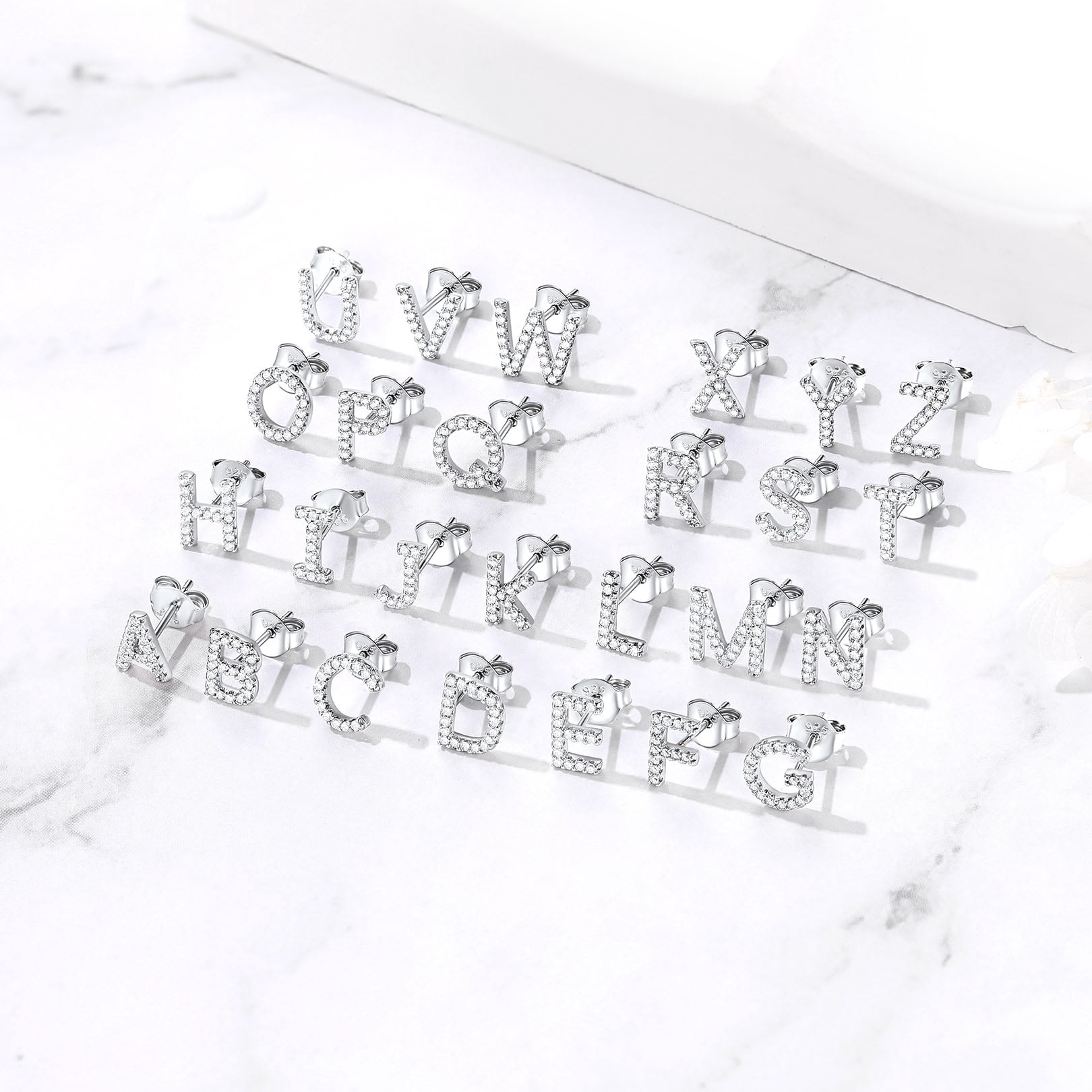FOCALOOK Crystal Initial Stud Earrings for Women 925 Sterling Silver Hypoallergenic Dainty Tiny Letter S Sparkly Bling Cubic Zirconia Earrings Jewelry Gift