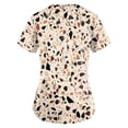 thumbnail image 3 of Iaqnaocc Scrubs for Women Funny Floral Print Nurse Uniforms Trendy V-Neck Side Slits Scrub Tops Holiday Short Sleeve Tees Blouse with Pockets Beige M, 3 of 5