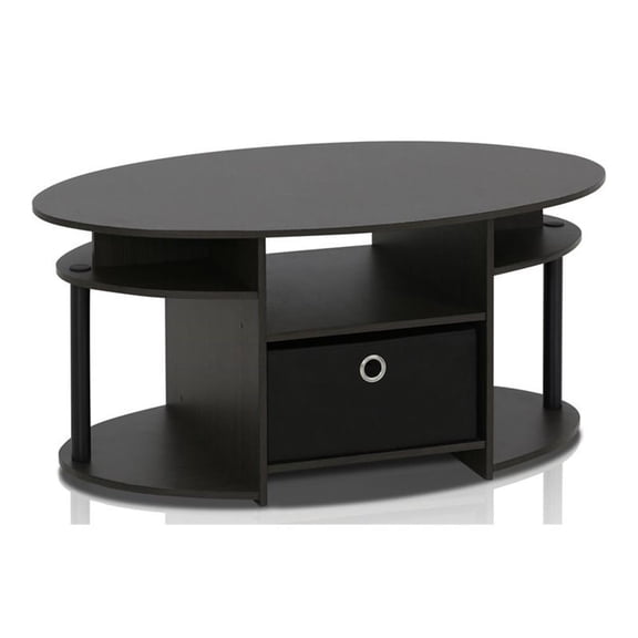 Pemberly Row Wood Simple Design Oval Coffee Table with Bin in Walnut/Black