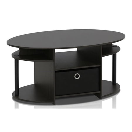 Pemberly Row Wood Simple Design Oval Coffee Table with Bin in Walnut/Black