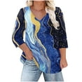 thumbnail image 2 of Ounisa Womens Plus Size Tops Non Positioning Printed V Neck T Shirts 3/4 Sleeve Blouse Summer Loose Casual Tees, 2 of 6