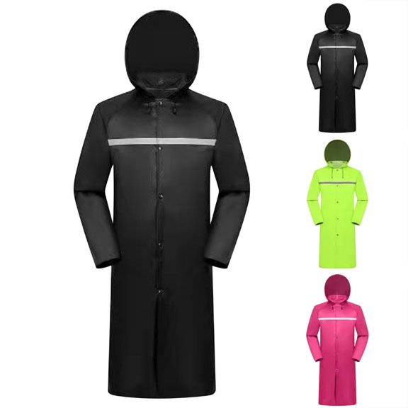 KeShDi Long Safety Rain Coats with Air Vents Reflective Stripes Rainwear Rain Coats Intensification Zipper Hooded Conjoined Raincoat Outdoors On Foot Trip Trench Coat Black Free Size
