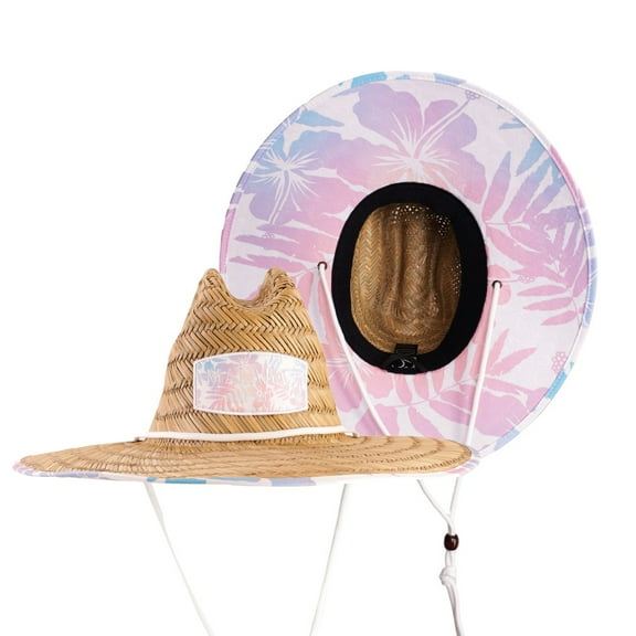 Hibiscus Fabric Pattern Print Straw Sunhat Men & Women, Lifeguard Hat, Beach, Swim, Cruise, Paddle Board, Boat, Fishing, Fits All, Malabar Hat