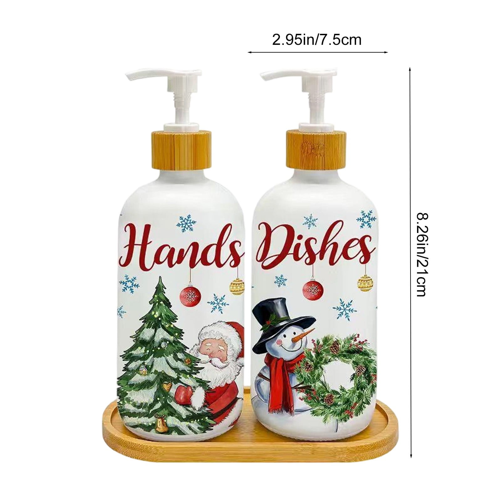 Loyerfyivos Christmas Soap Dispenser Set 2 Pack Snowman Tree Glass Pump Bottles Holiday Hand Soap Lotion Dispenser For Kitchen Bathroom Countertop Decor