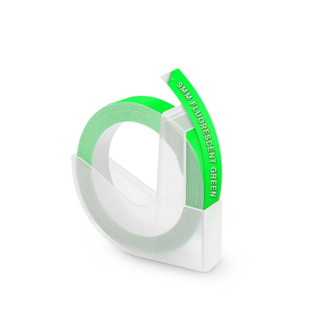 9mm 3D Label Tape Compatible for Dymo 3D Embossing Tape Plastic Printer Ribbon for Dymo 12965 Label Maker Motex E101 B90 Labeler Fluorescent Green 9mm