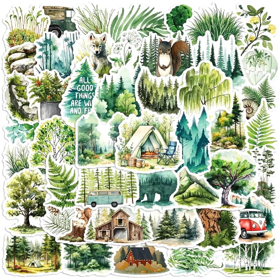 BESTSKY 50Pcs Forest Stickers Adventure Aesthetic Outdoor Sticker Nature&Tree Vinyl Waterproof Stickrs for Water Bottles Laptops Bike Car Motorcycle Skateboard(Nature Stickers for Kids)