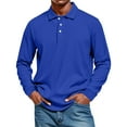 thumbnail image 2 of Dwelliawo Polo Shirts for Men Casual Collared Fashion Golf Tee Ribbed Button Classic Long Sleeve Shirts Royal Blue S, 2 of 5