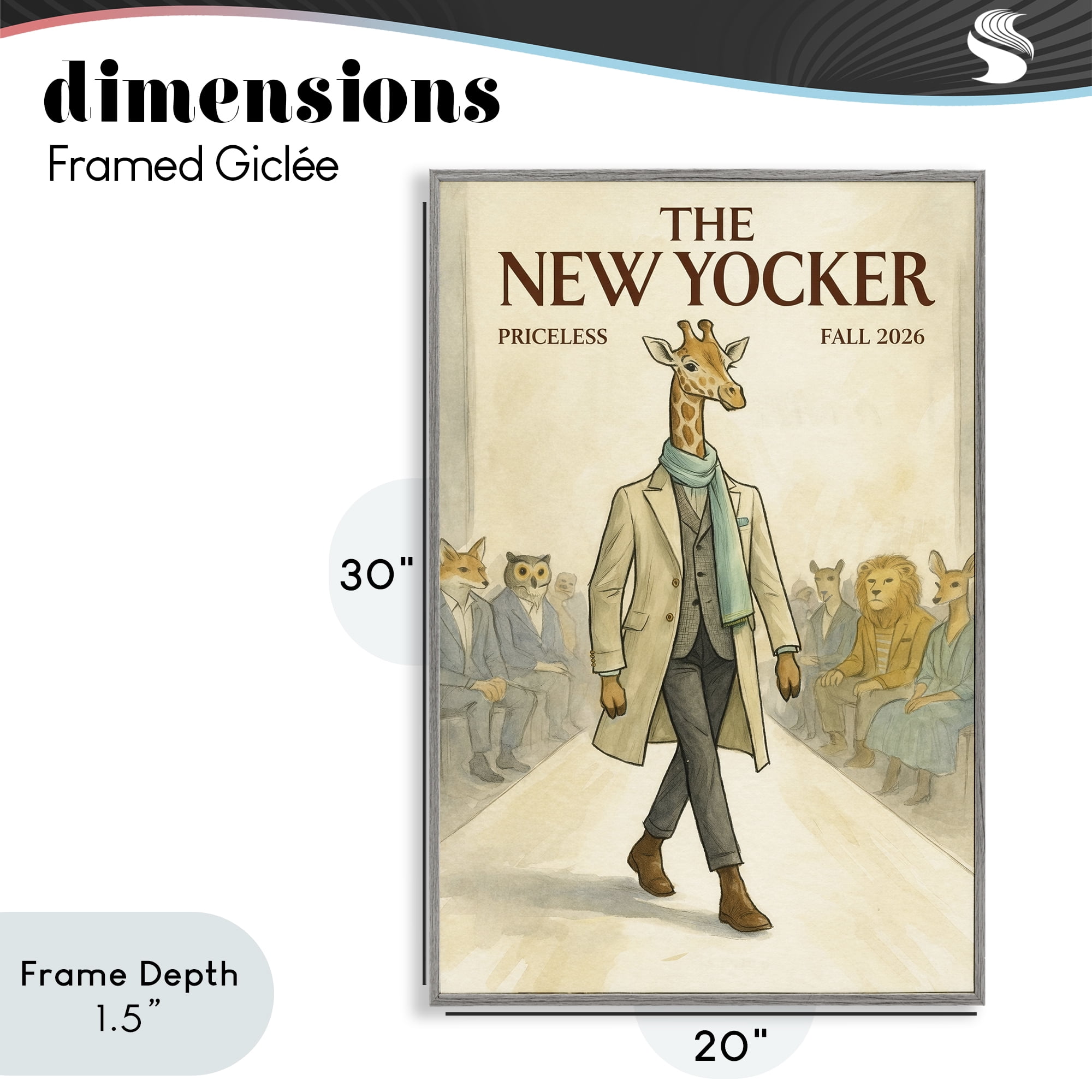 Stupell Industries New Yocker Giraffe Model Gray Framed Giclee Art, design by Grotto Studios