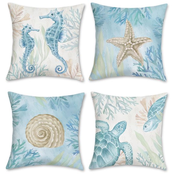 Juego de 4 fundas de almohada decorativas Bonhause, 40 x 40 cm, modelo Coastal