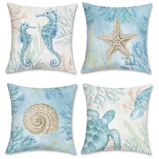 Juego de 4 fundas de almohada Bonhause Ocean Beach de 50 x 50 cm