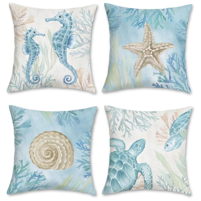 Juego de 4 fundas de almohada decorativas Bonhause, 40 x 40 cm, modelo Coastal