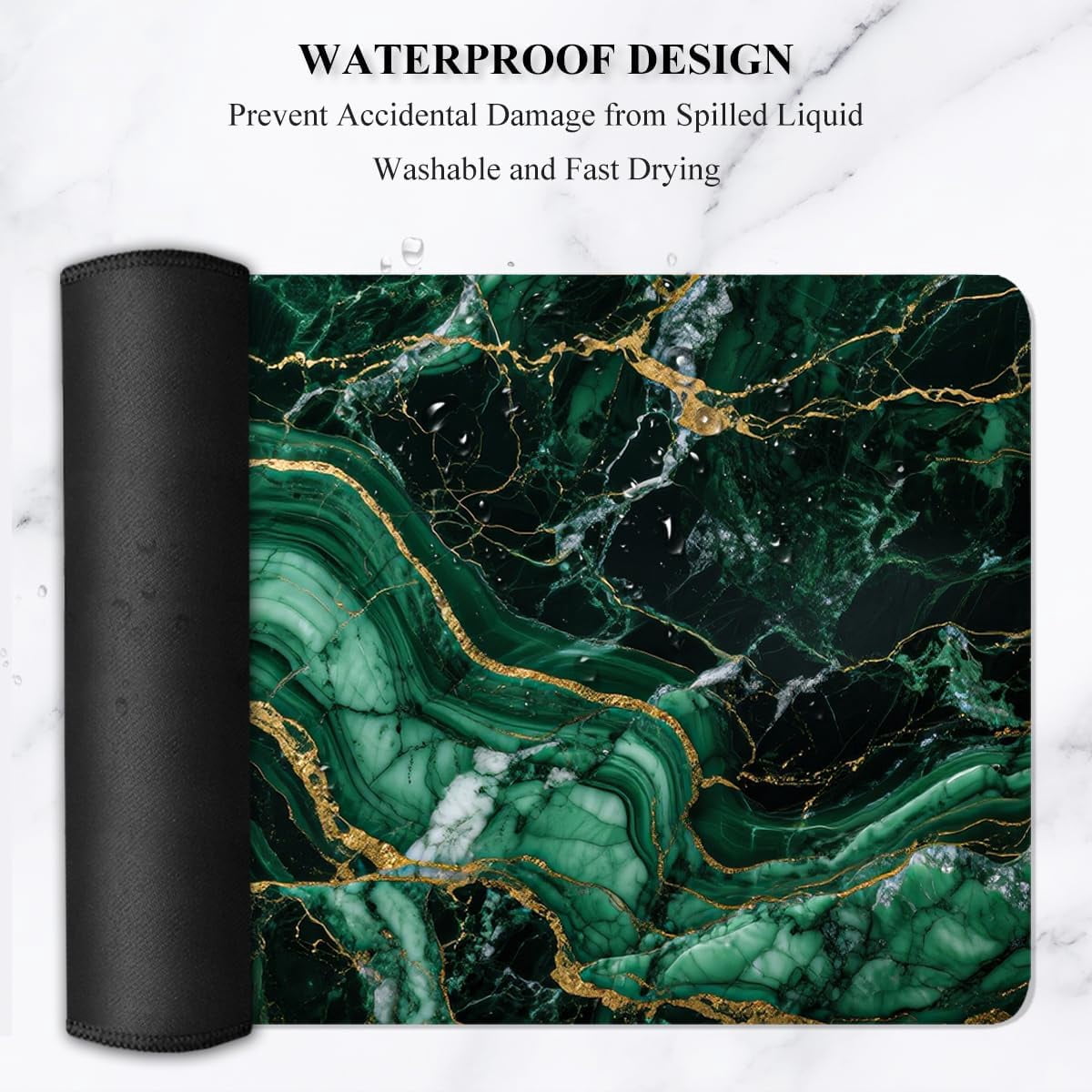Desk Mat, Ultra Large Mouse Pad, XXL Gaming Mousepad, Pretty Desk Pad, Big Extended Full Size Desktop Desk Matt for Keyboard, Laptop & Computer, 35.5 x 15.7 in, Green Marble