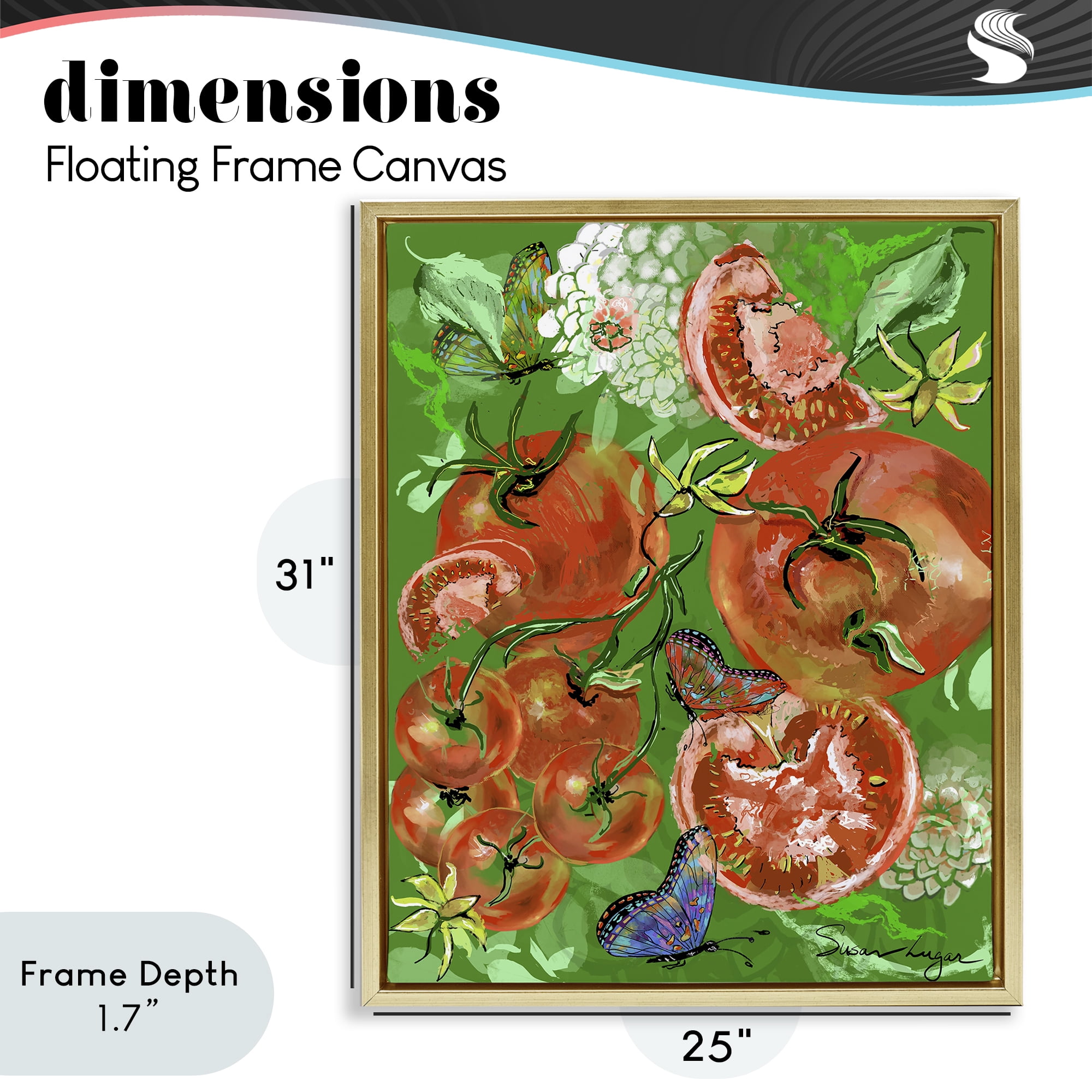 Stupell Industries Tomatoes Swirl Collage Gold Framed Floater Canvas Wall Art, design by Susan Lugar