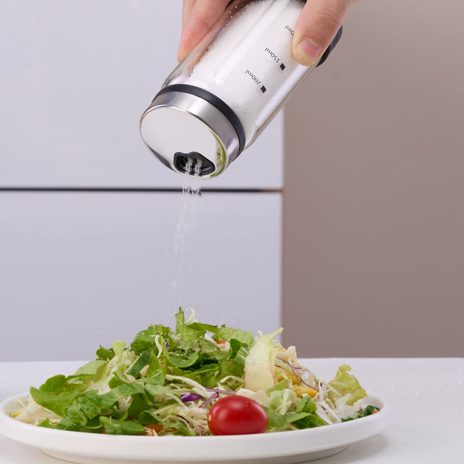 Verdental 7 oz Clear Glass Salt Shaker, Pepper, Sugar and Spice Dispenser, with Spices Labels