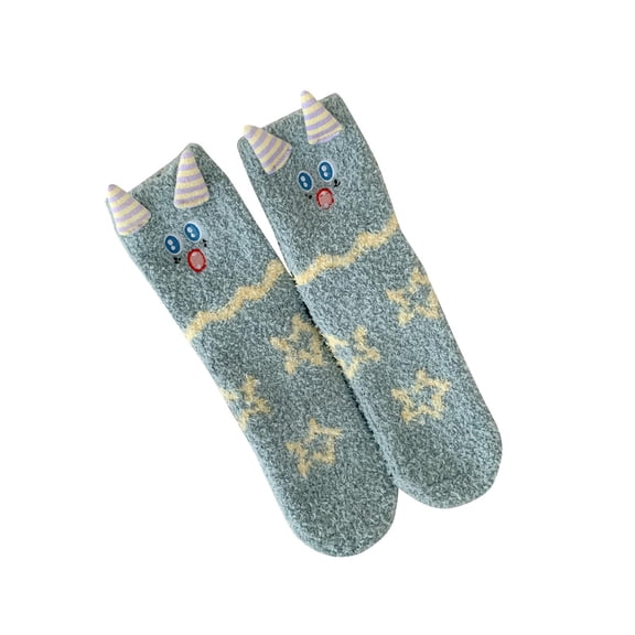 Xfvqtps Fuzzy Socks for Women Fluffy Slipper Socks Cute Embroidery Winter Warm Soft Sleep Socks