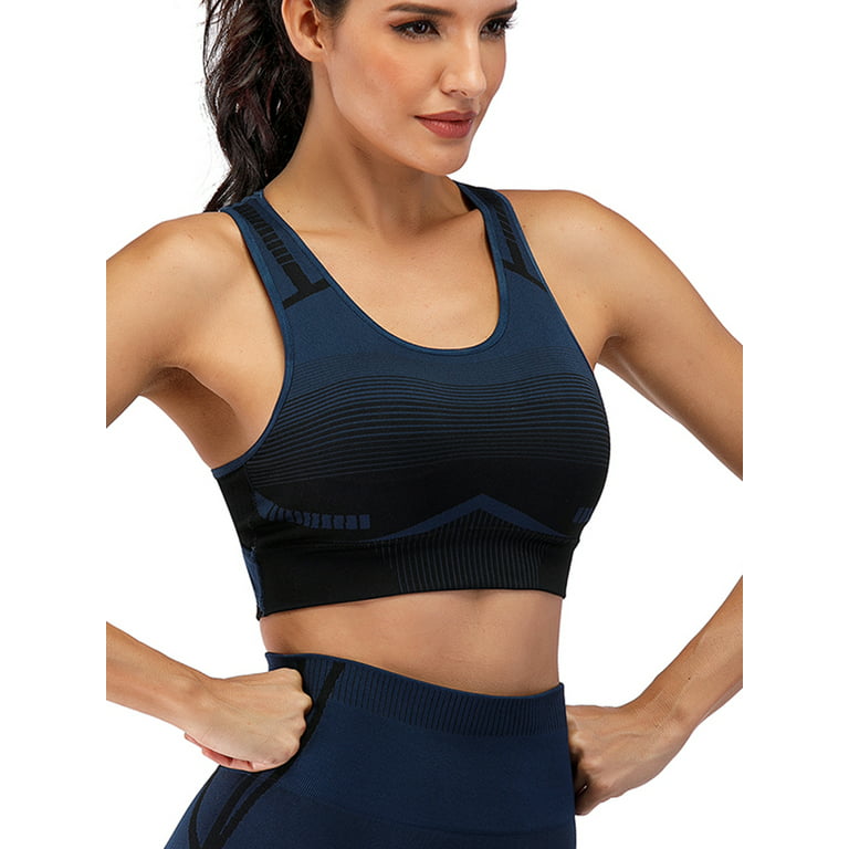Women's Workout Sports Bra High Impact Support Bounce Control Wirefree Mesh  Racerback Top Plus Size (S, Blue) : : Fashion