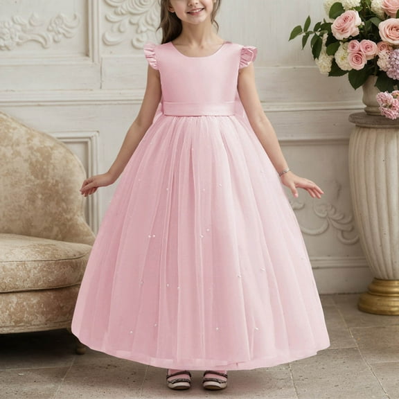 Girls Dresses Pink Dresses for Girls Colorful Ruffle Tiered Tulle Girls Wedding Dress Princess Dress Up for Girls 12-14 Years