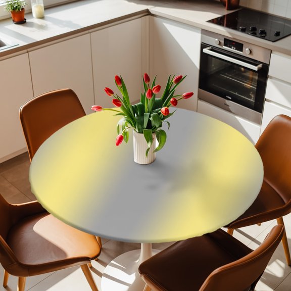 Round Fitted Tablecloth with Elastic Edge, Modern Yellow Gray Gradient Fitted Table Cloth for Round Tables 36-44in, Minimalist Ombre Style Waterproof Tablecloth for Outdoor Picnic Party
