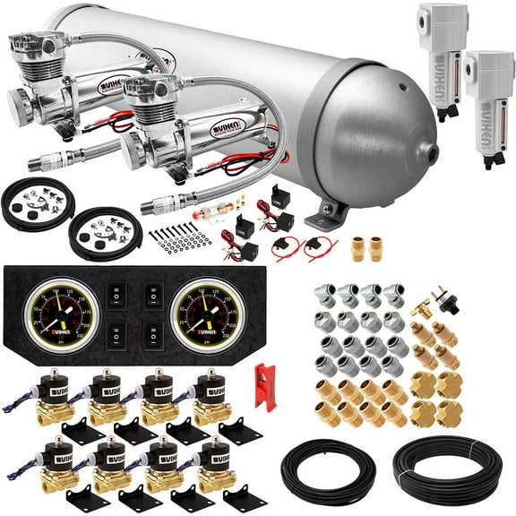Vixen Air Suspension Kit for Truck/Car Bag/Air Ride/Spring. On Board System- Dual 200psi Compressor, 5 Gallon Aluminum Tank. For Boat Lift,Towing,Lowering,Load Leveling,Train Horn VXX1208GB/4850DCF