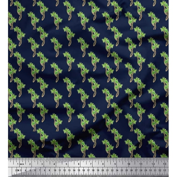 Soimoi Blue Velvet Fabric Palm Tree Print Fabric by the Yard 60 Inch Wide