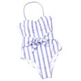 thumbnail image 2 of Genuiskids One Piece Bathing Suits for Women Swimsuit Vertical Stripe Strapless Tie Up Sleeveless Backless Ruched Swimwear, 2 of 5