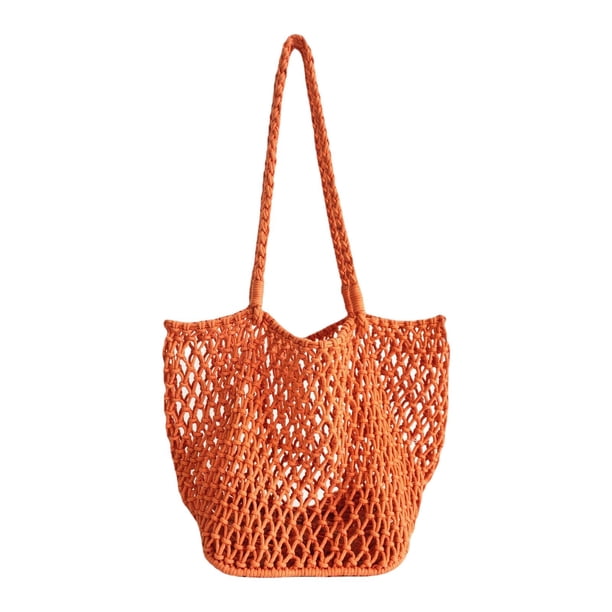 Bolso de playa informal, bolso de hombro grande de crochet a la moda para viajes, vacaciones, esposa Naranja