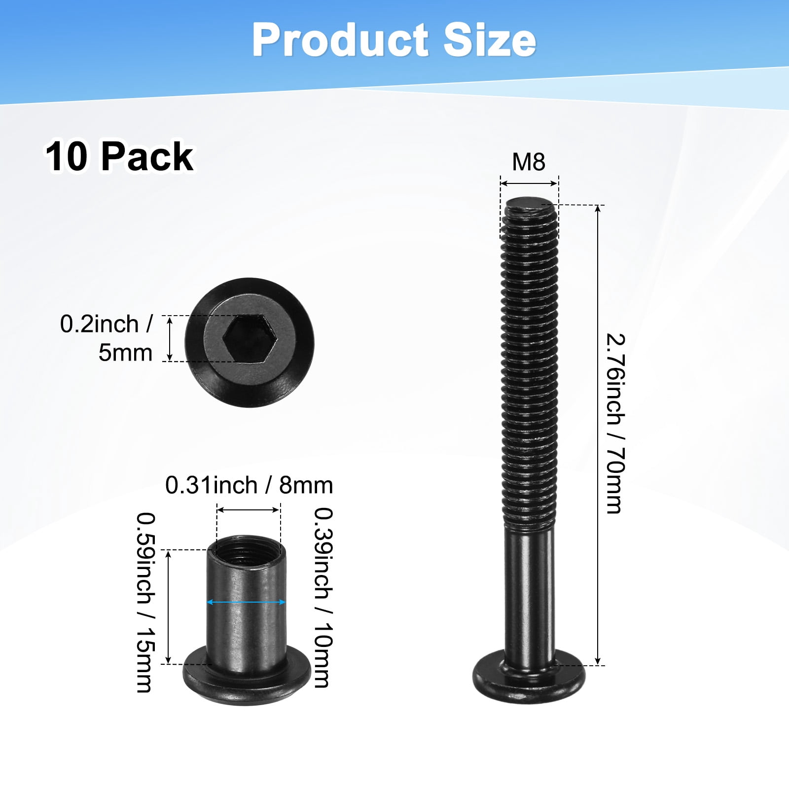 Uxcell 10-Pack Hex Drive Socket Cap Bolt M8 x 46mm Carbon Steel for Furniture