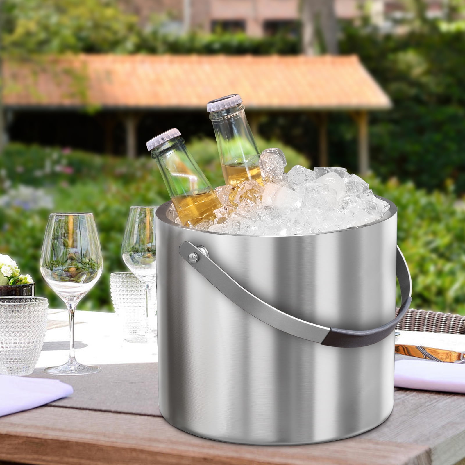 3.2L Double Wall Stainless Steel Ice Bucket with Lid,Scoop, Updated Insulated Ice Bucket for Cocktail Bar and Parties