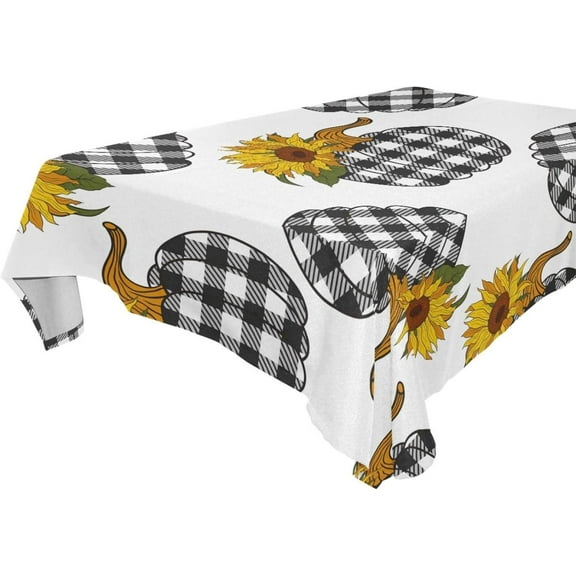 SKYSONIC 60"x108" Square Tablecloth with Sunflowers Plaid Pumpkin Pattern Prints, Anti-Wrinkle and Smooth Table Cloth for Kitchen/Home Party Decoration
