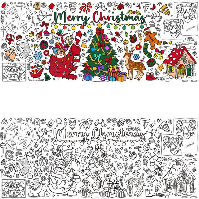 Thanksgiving Giant Coloring Poster Tablecloth, Christmas Birthday Coloring Poster, 72 x 30 Large Colorin-g Activity Paper, DIY Painting Drawing Banner/Tablecloth, for Family Classroom Craft Gifts