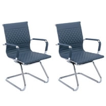 Guyou Modern Mid Back Office Guest Chair Set of 2, Faux Leather Reception Chair Computer Chair with Armrests and Metal Sled Base for Meeting/Waiting/Conference Room, No Wheels, Navy