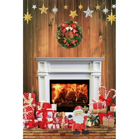 Image of Christmas Photography Backdrops Children s Party Customized Backgrounds Trees Gifts Fireplaces Wooden Boards Stars Photo Studio