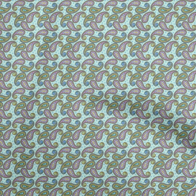 oneOone Silk Tabby Light Blue Fabric Asian Paisley Craft Projects Decor Fabric Printed By The Yard 42 Inch Wide
