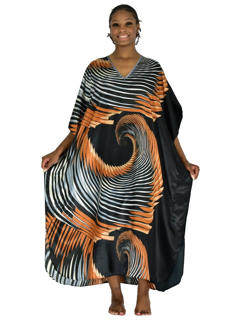 Up2date Fashion's Women's Silk Satin Long Caftan, Midnight