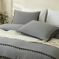thumbnail image 5 of MOOWOO 3 Pieces King Size Duvet Cover Set Bedding Ball Fringe Pattern Design Soft Gray Bedding Sets 1 Duvet Cover 2 Ball Fringe Pillow Shams, 5 of 7