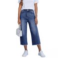 thumbnail image 2 of Capri Jeans for Women Wide Leg High Waisted Effortless Flow Pull On Stretchy Denim Elastic Waist Pants with Pockets, 2 of 7