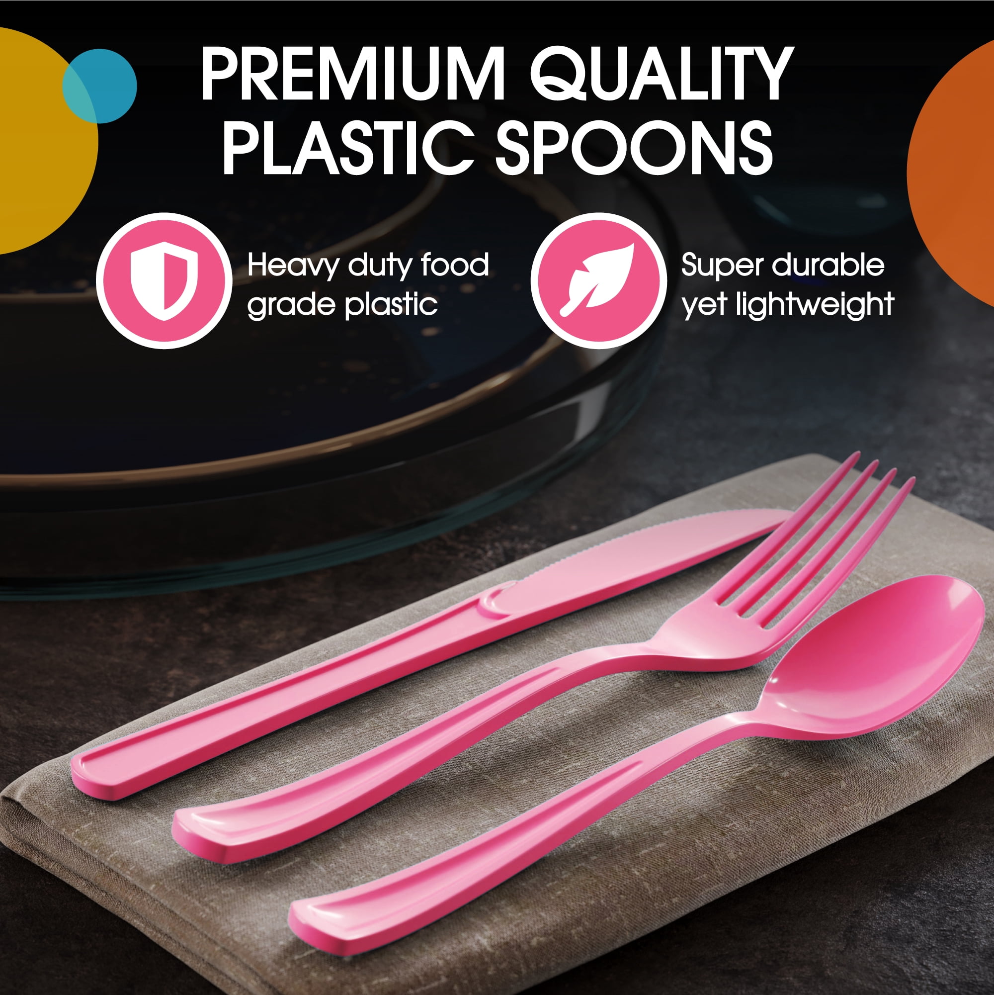 Exquisite Cerise Disposable Spoons - Hot Pink Plastic Spoons - 150 Count