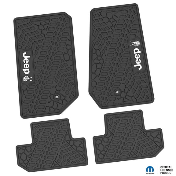 Flextread Floor Mats for 07-13 Jeep Wrangler JK 2-Door - Mopar Licensed Factory Fit - Black w/ White Jeep Peace Sign Insert - 100% Made in USA