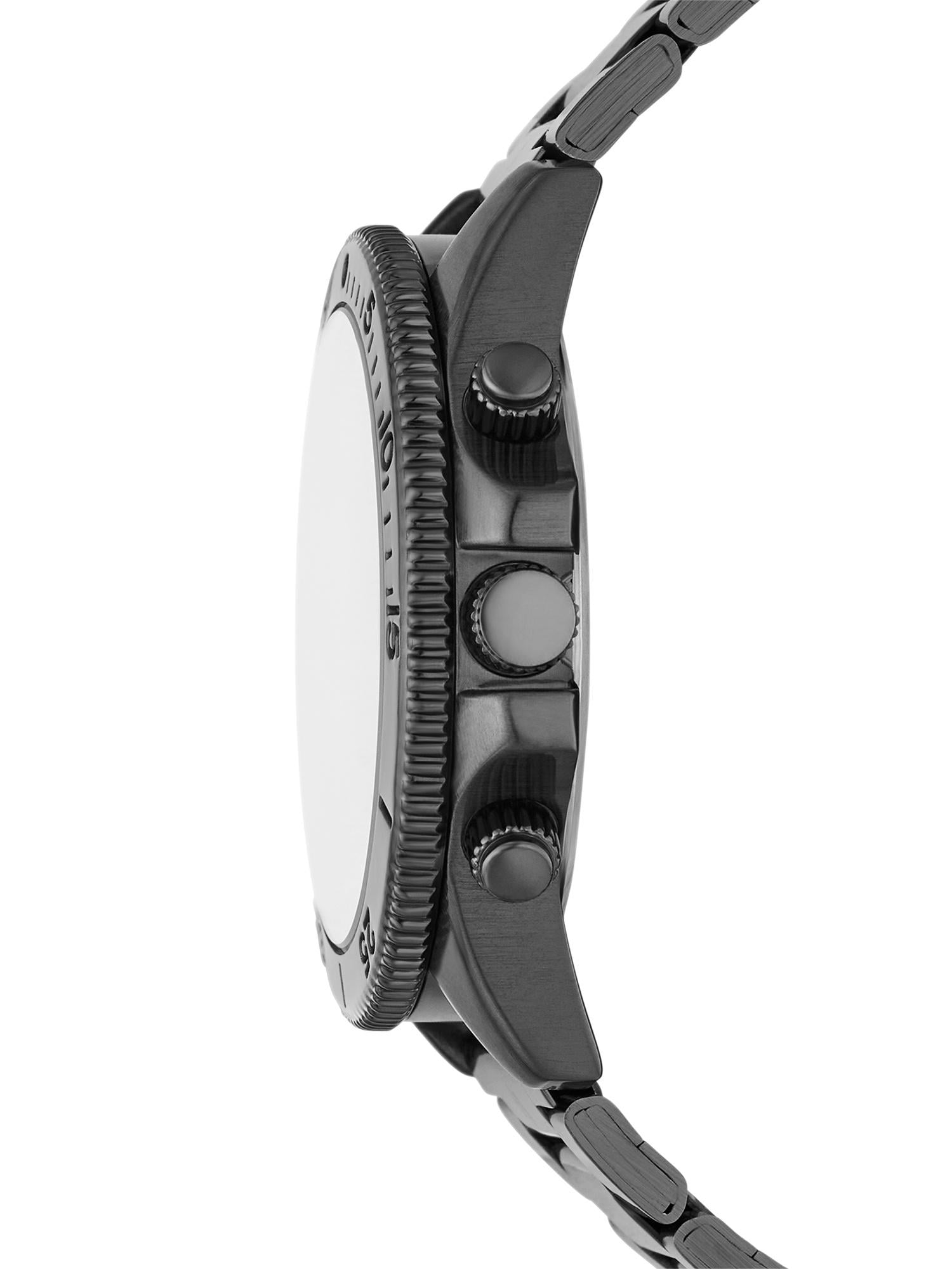 Folio Men's Watch Gift Set: Men's Gunmetal Tone Bracelet Watch with Gunmetal Tone Cross Pendant and Black Faux Leather Bracelet (FMDAL1212)