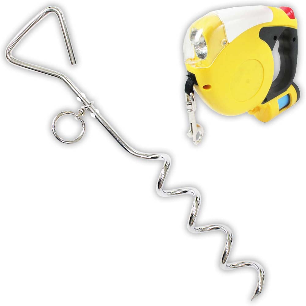 ToolUSA Pet Lover’s Retractable Dog Leash with Light & Pet Anchor Stake